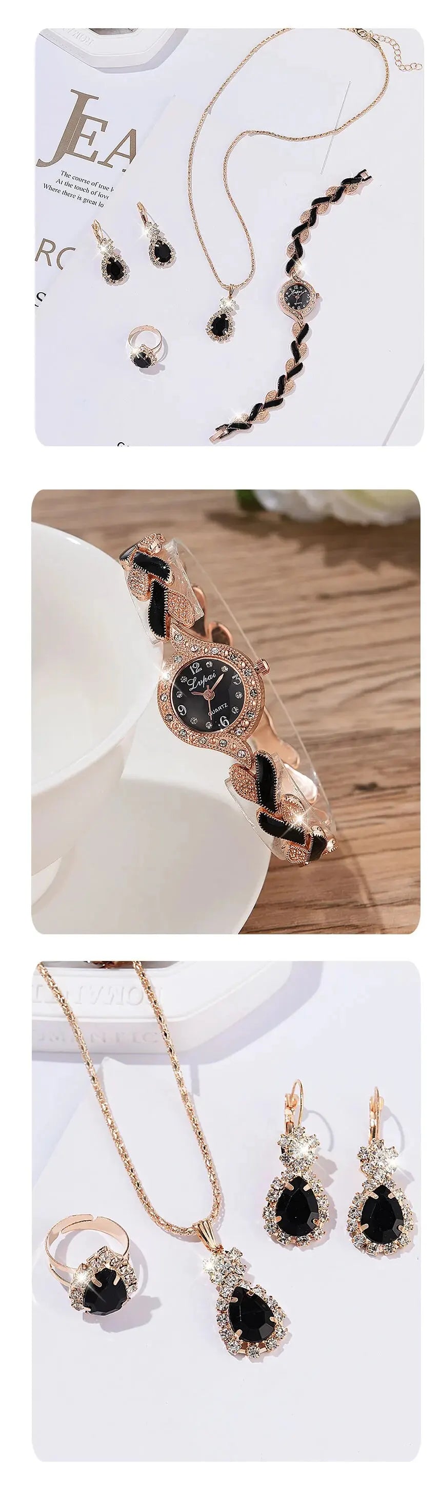 Coffret LVPAI Noir Opulence – Montre & Bijoux Souverains (6 pièces)