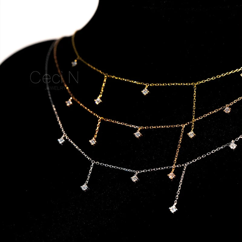Collier Étoiles Scintillantes – Zircon & Argent 925 (Plaqué Or 18K)