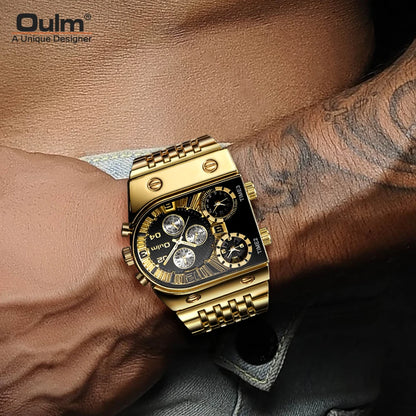 Oulm 9315 – Montre Carrée Homme Multi-Cadrans (Édition Or & Luminance)