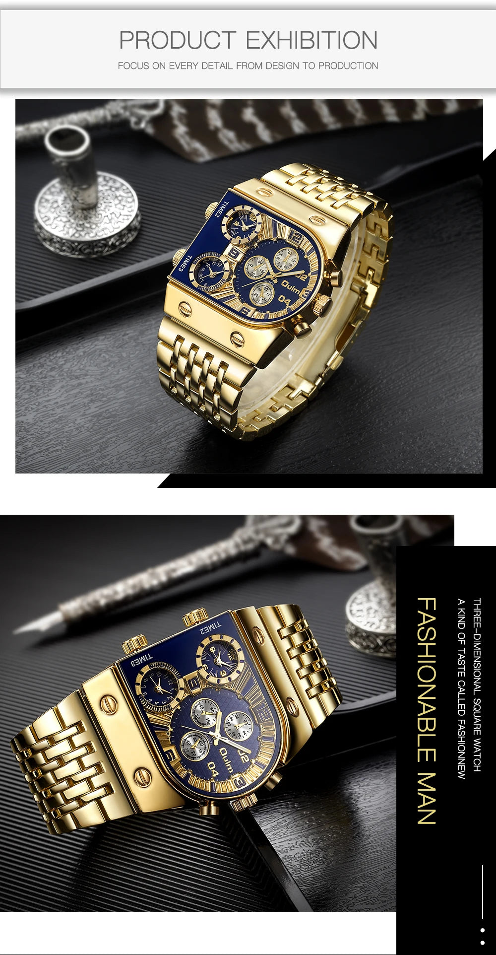 Oulm 9315 – Montre Carrée Homme Multi-Cadrans (Édition Or & Luminance)