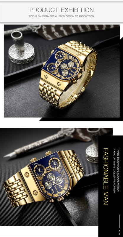 Oulm 9315 – Montre Carrée Homme Multi-Cadrans (Édition Or & Luminance)