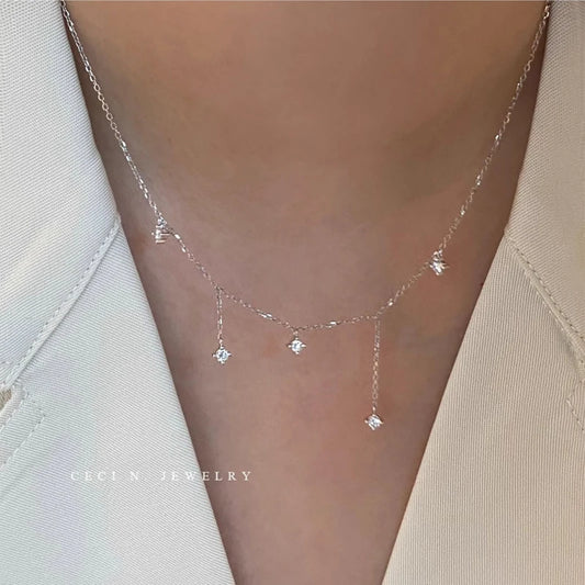 Collier Étoiles Scintillantes – Zircon & Argent 925 (Plaqué Or 18K)