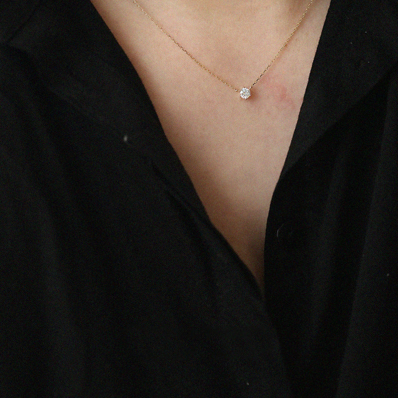 Collier Jkeli 925 – Zircon Étincelant sur Chaîne Clavicule (Plaqué Or 18K)