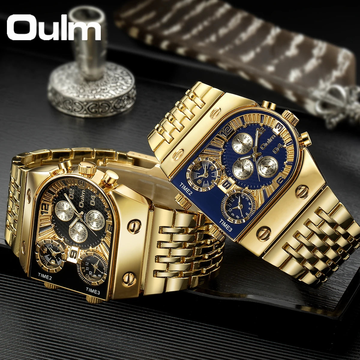 Oulm 9315 – Montre Carrée Homme Multi-Cadrans (Édition Or & Luminance)