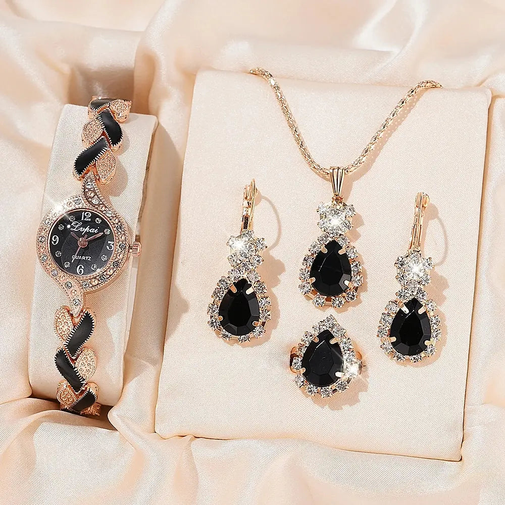 Coffret LVPAI Noir Opulence – Montre & Bijoux Souverains (6 pièces)