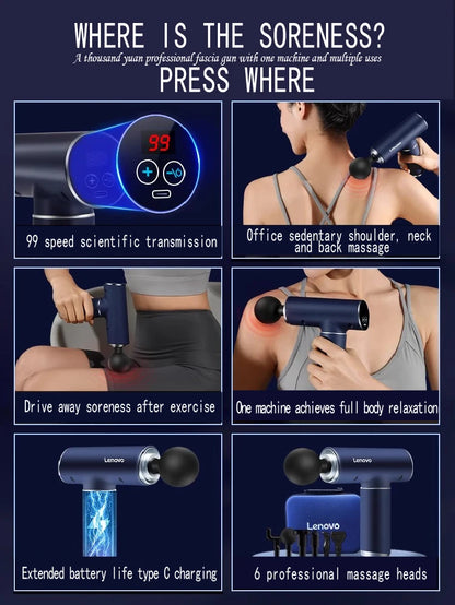 Pistolet de Massage Professionnel Lenovo – Séries N2 & N3 | 6 à 8 Têtes