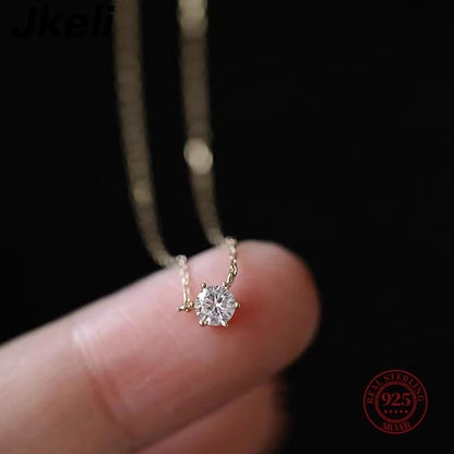 Collier Jkeli 925 – Zircon Étincelant sur Chaîne Clavicule (Plaqué Or 18K)