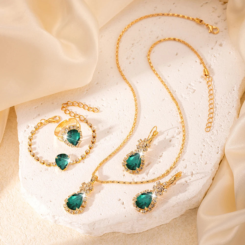 Coffret Goutte d’Émeraude – Montre & Bijoux Élégance Royale (6 pièces)