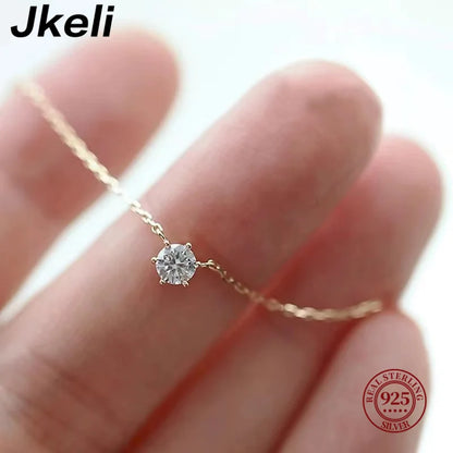Collier Jkeli 925 – Zircon Étincelant sur Chaîne Clavicule (Plaqué Or 18K)