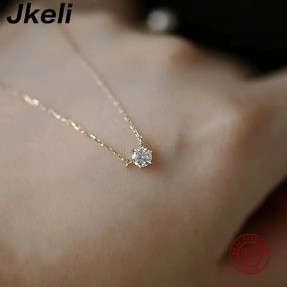 Collier Jkeli 925 – Zircon Étincelant sur Chaîne Clavicule (Plaqué Or 18K)