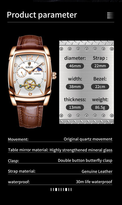 LIGE LG8949 – Montre Mécanique Homme (Édition Business & Phase de Lune)