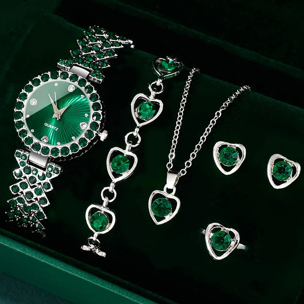 Coffret Bijoux & Montre Émeraude Royale – Élégance Absolue & Cadeau de Rêve