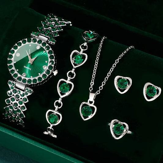 Coffret Bijoux & Montre Émeraude Royale – Élégance Absolue & Cadeau de Rêve