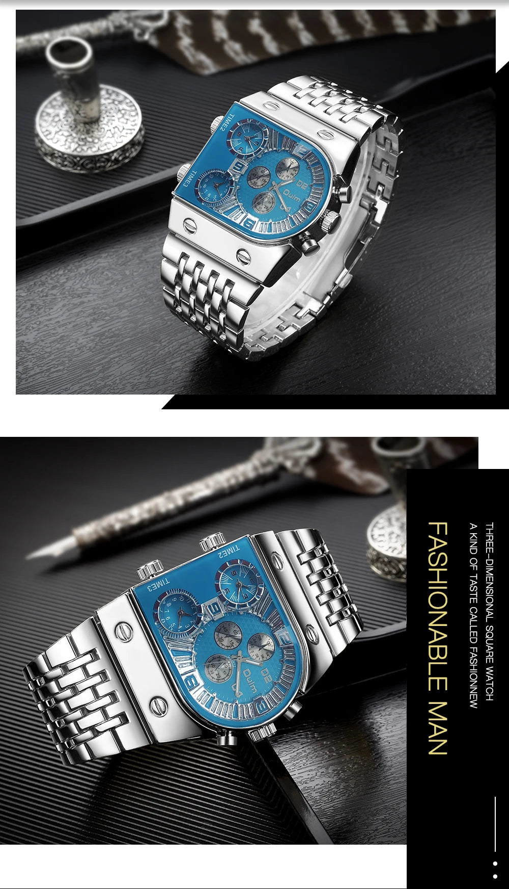 Oulm 9315 – Montre Carrée Homme Multi-Cadrans (Édition Or & Luminance)