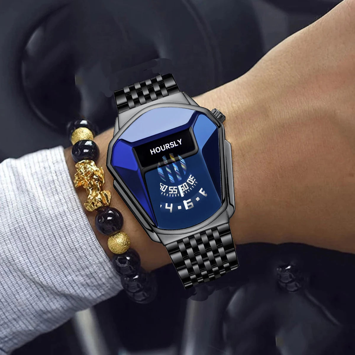 Hoursly S00547 – Montre Homme Moto & Acier (Édition Design Futuriste)
