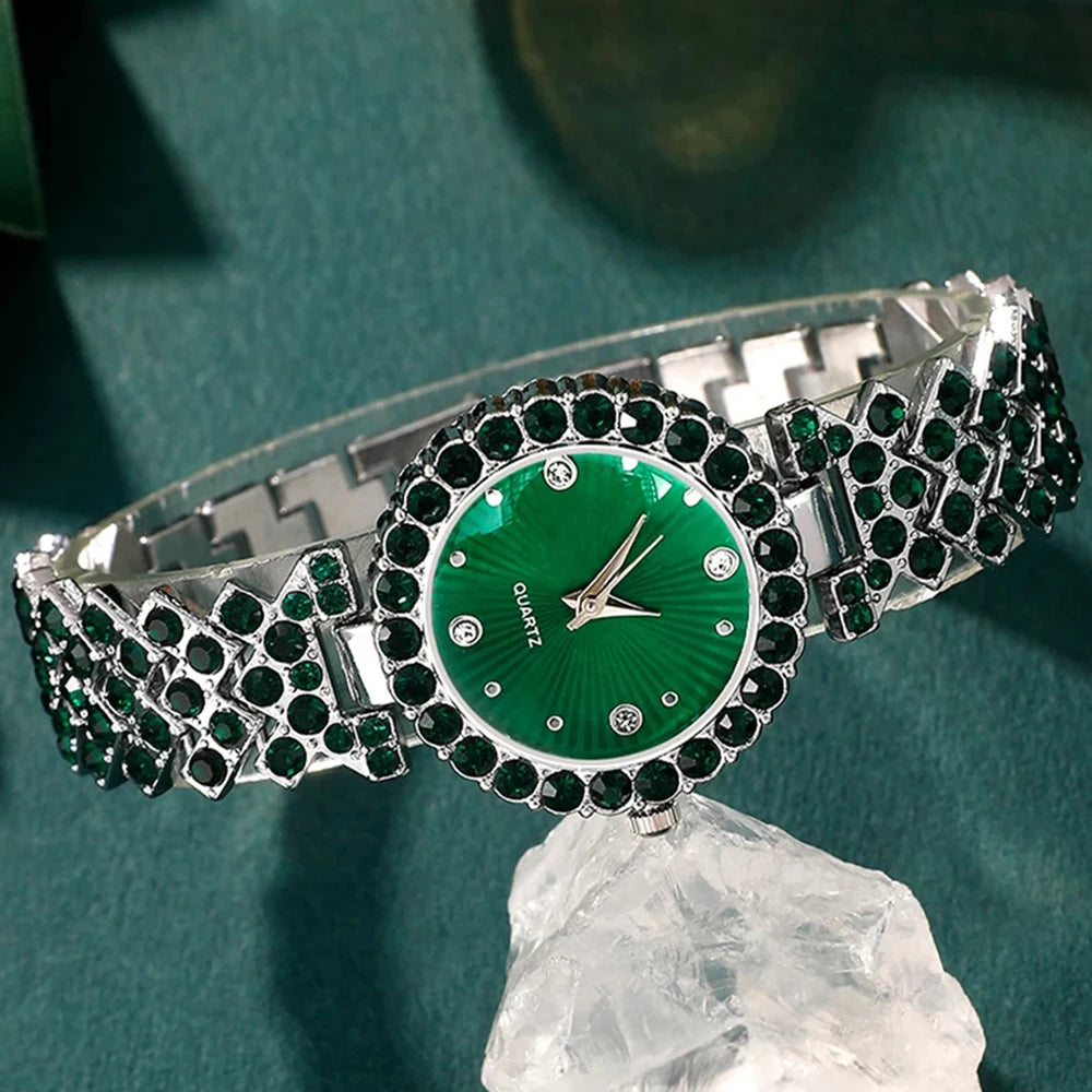 Coffret Bijoux & Montre Émeraude Royale – Élégance Absolue & Cadeau de Rêve