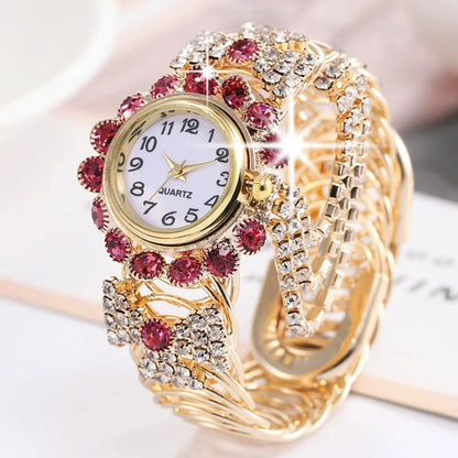 Montre Bijou “Éclat Royal” – Bracelet Doré & Cristaux Étincelants pour Femme Élégante