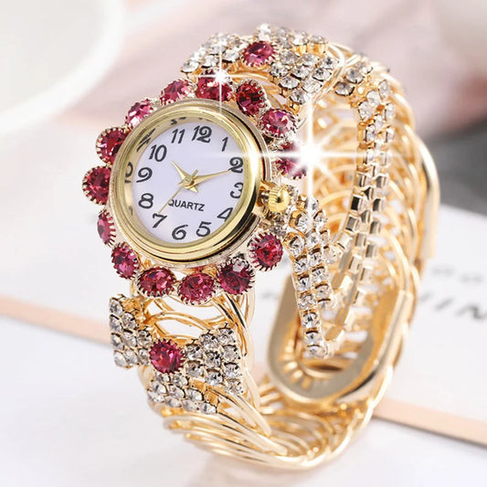 Montre Bijou “Éclat Royal” – Bracelet Doré & Cristaux Étincelants pour Femme Élégante