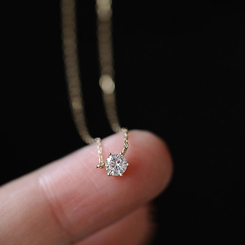 Collier Jkeli 925 – Zircon Étincelant sur Chaîne Clavicule (Plaqué Or 18K)