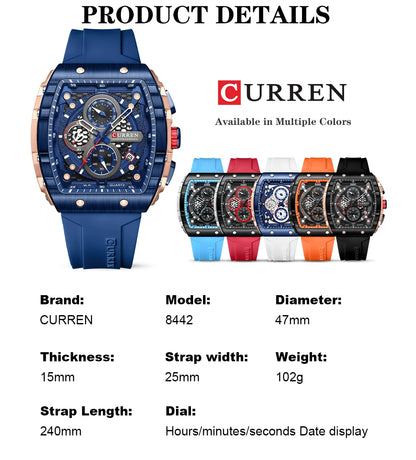 Montre CURREN 8442 – Design Rectangulaire & Style Sport Chic (Édition Limitée)