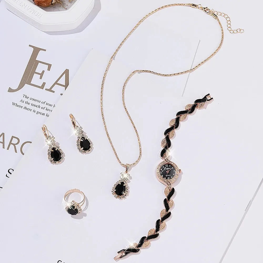 Coffret LVPAI Noir Opulence – Montre & Bijoux Souverains (6 pièces)