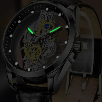 Montre Squelette Automatique – Mécanisme Apparent & Finitions Luxueuses (Cuir ou Acier)