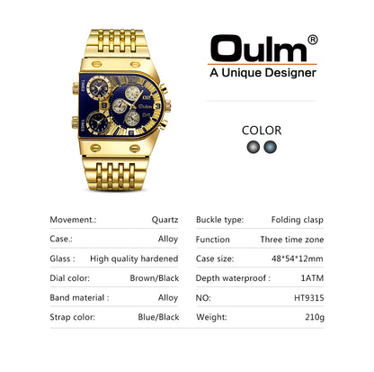 Oulm 9315 – Montre Carrée Homme Multi-Cadrans (Édition Or & Luminance)