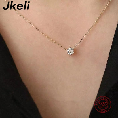 Collier Jkeli 925 – Zircon Étincelant sur Chaîne Clavicule (Plaqué Or 18K)