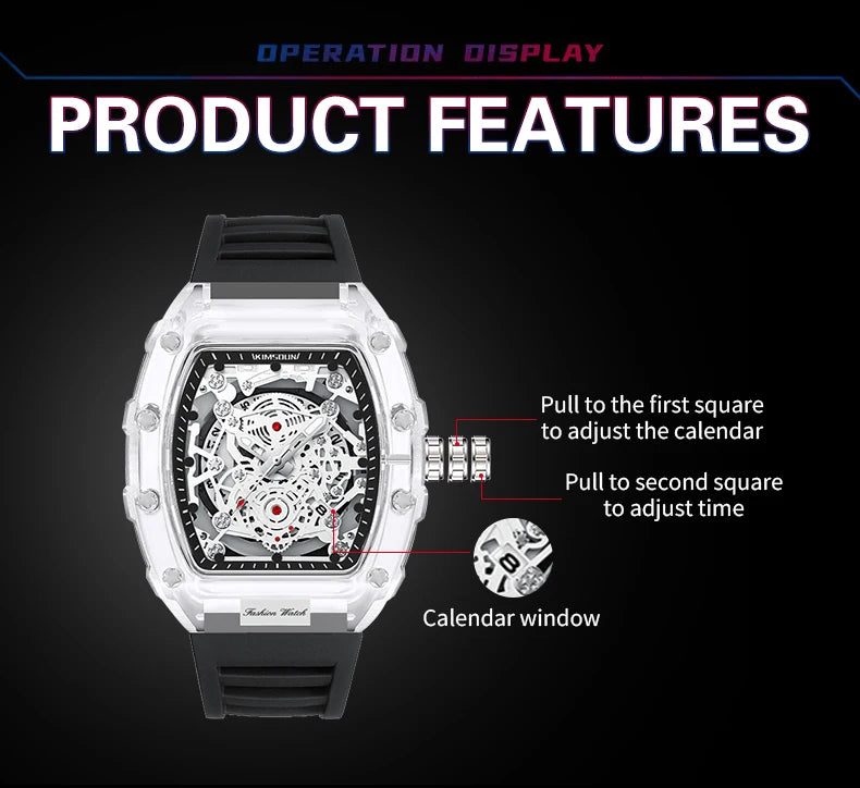 Montre “Squelette de Lumière” – Quartz Transparent de Luxe (Édition Limitée)