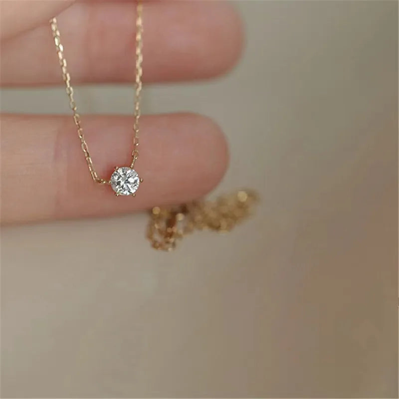 Collier Jkeli 925 – Zircon Étincelant sur Chaîne Clavicule (Plaqué Or 18K)