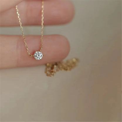 Collier Jkeli 925 – Zircon Étincelant sur Chaîne Clavicule (Plaqué Or 18K)