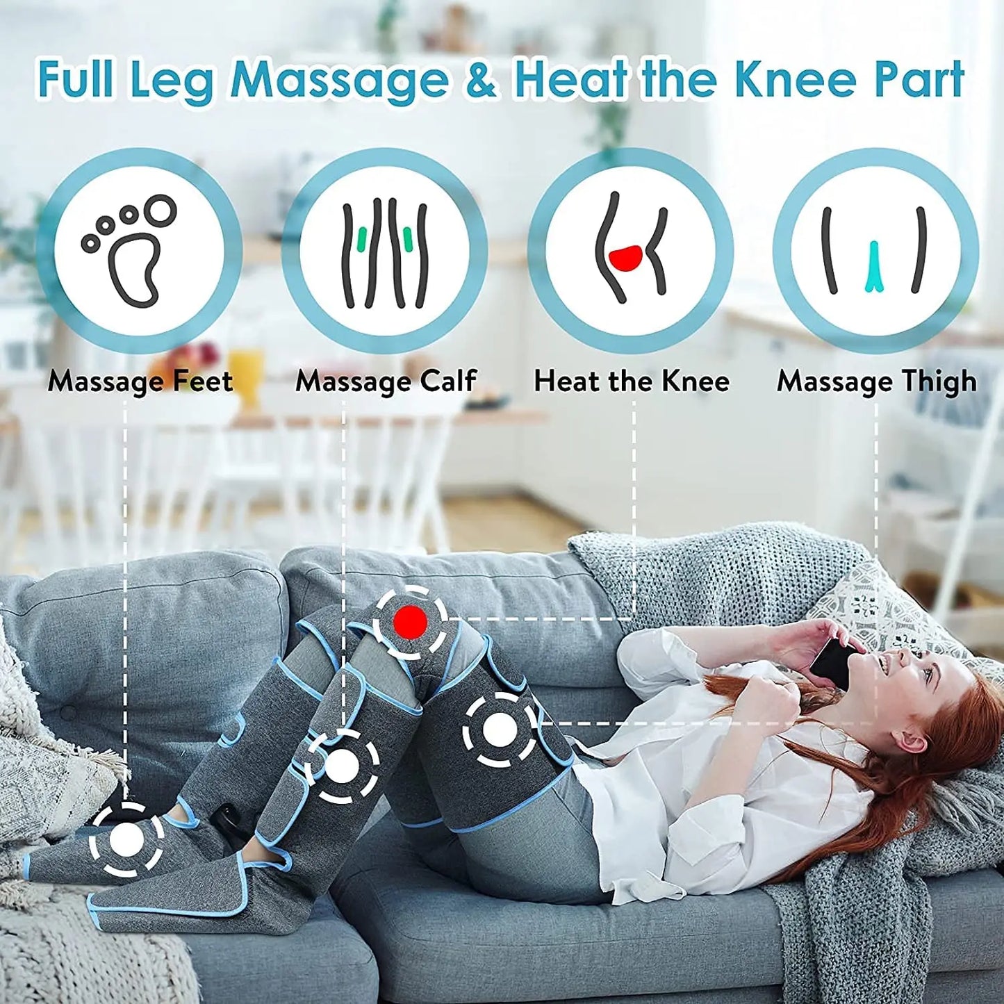 Massage Jambes 360° avec Chauffe Genoux – Sans Fil & Compression Intelligente