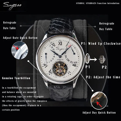 SUGESS ST8004 – Tourbillon Mécanique Prestige (Édition Cuir Crocodile)