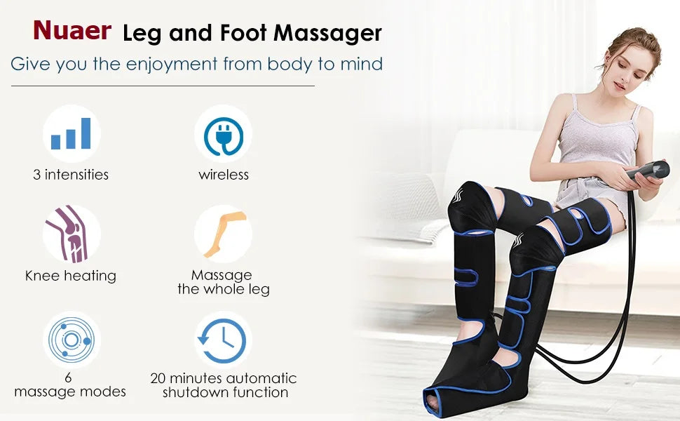 Massage Jambes 360° avec Chauffe Genoux – Sans Fil & Compression Intelligente