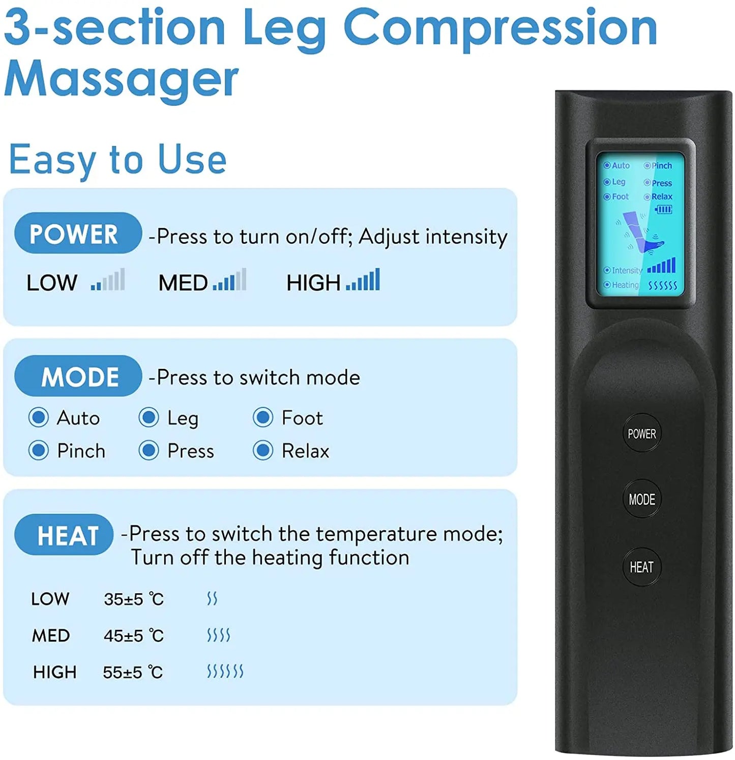 Massage Jambes 360° avec Chauffe Genoux – Sans Fil & Compression Intelligente