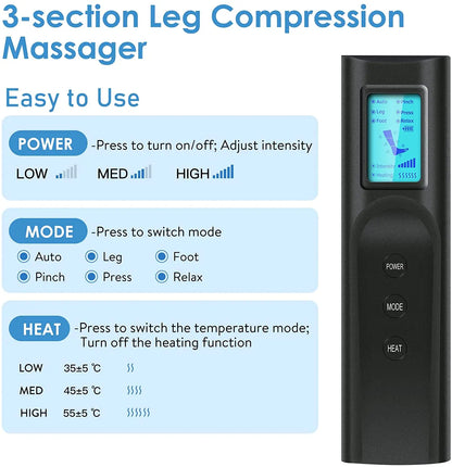 Massage Jambes 360° avec Chauffe Genoux – Sans Fil & Compression Intelligente