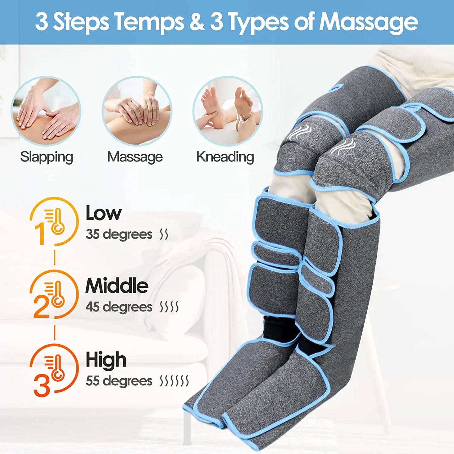 Massage Jambes 360° avec Chauffe Genoux – Sans Fil & Compression Intelligente